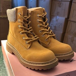 Wild Pair Camel Lace-Up Combat Boots